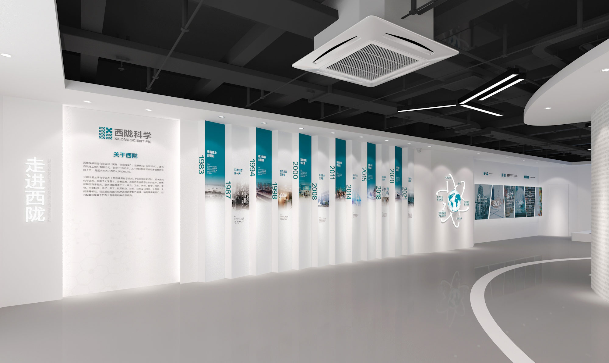 西陇科学40年发展历程展示墙 - 企业历史展厅设计